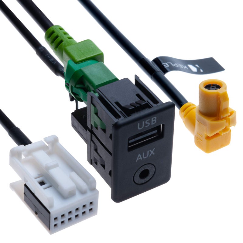 Keple USB AUX Car Switch + USB 4 pin Connecting Wire + AUX 12 pin Harness Cable | Compatible with BMW 1 3 5 6 E81 E82 E87 E88 E90 E91 E92 E93 E60 E61 F07 F10 F11 E63 E64 F06 F12 F13 Vehicle radio | 4.9 ft - Image 1